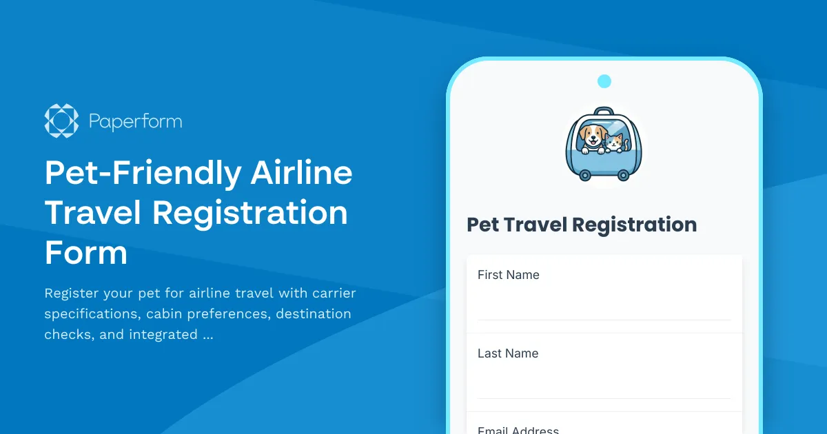 Pet-Friendly Airline Travel Registration Form