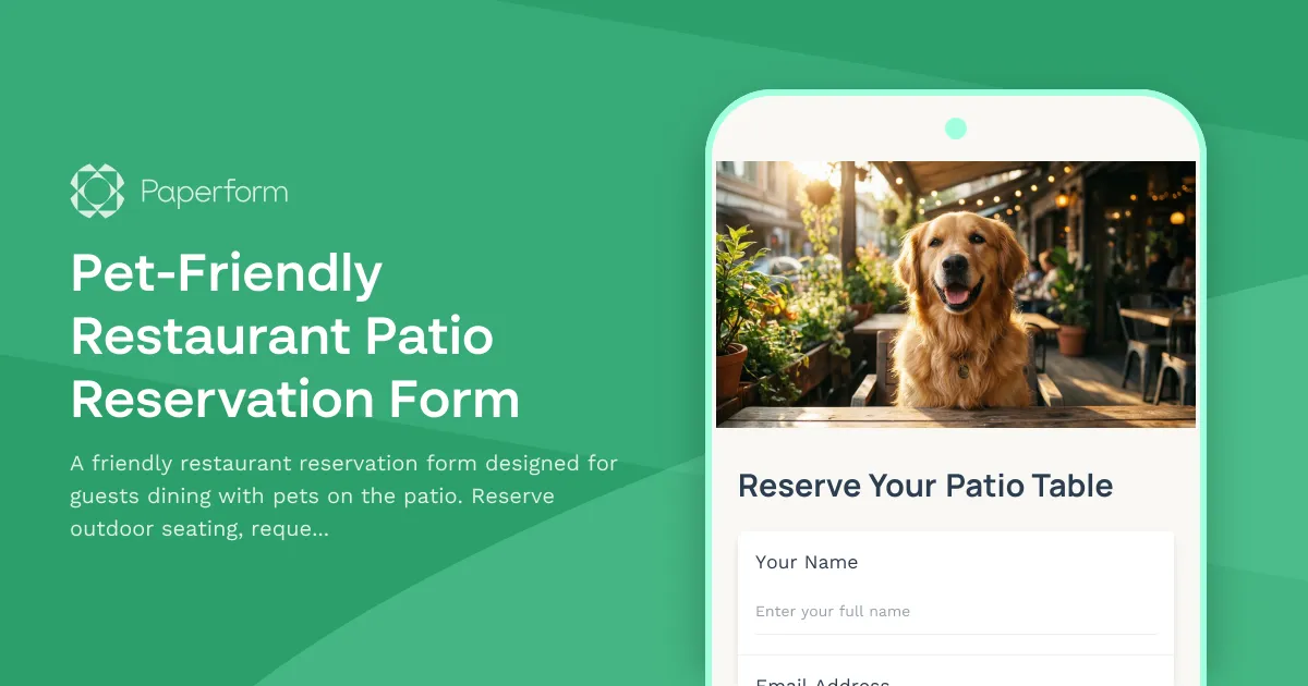 Pet-Friendly Restaurant Patio Reservation Form