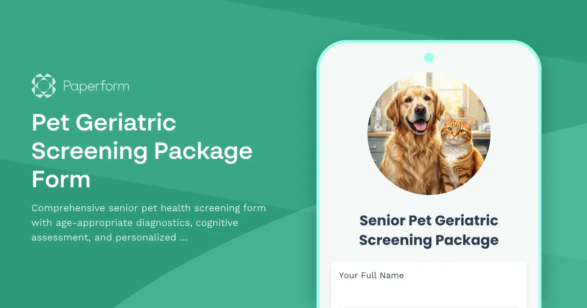 Pet Geriatric Screening Package Form