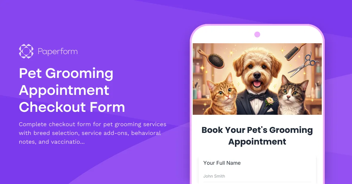 Pet Grooming Appointment Checkout Form