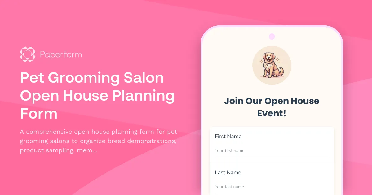 Pet Grooming Salon Open House Planning Form