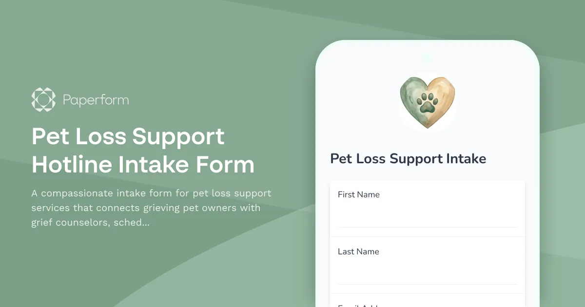 Pet Loss Support Hotline Intake Form