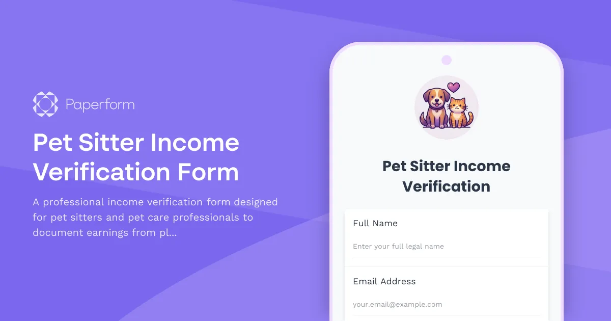 Pet Sitter Income Verification Form