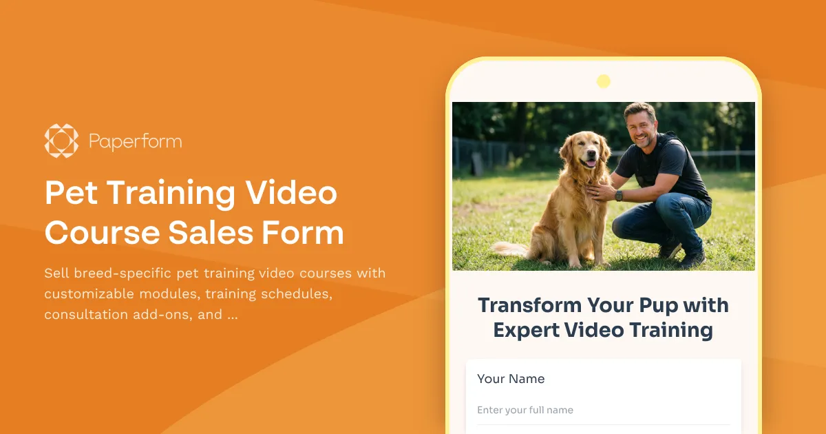 Pet Training Video Course Sales Form