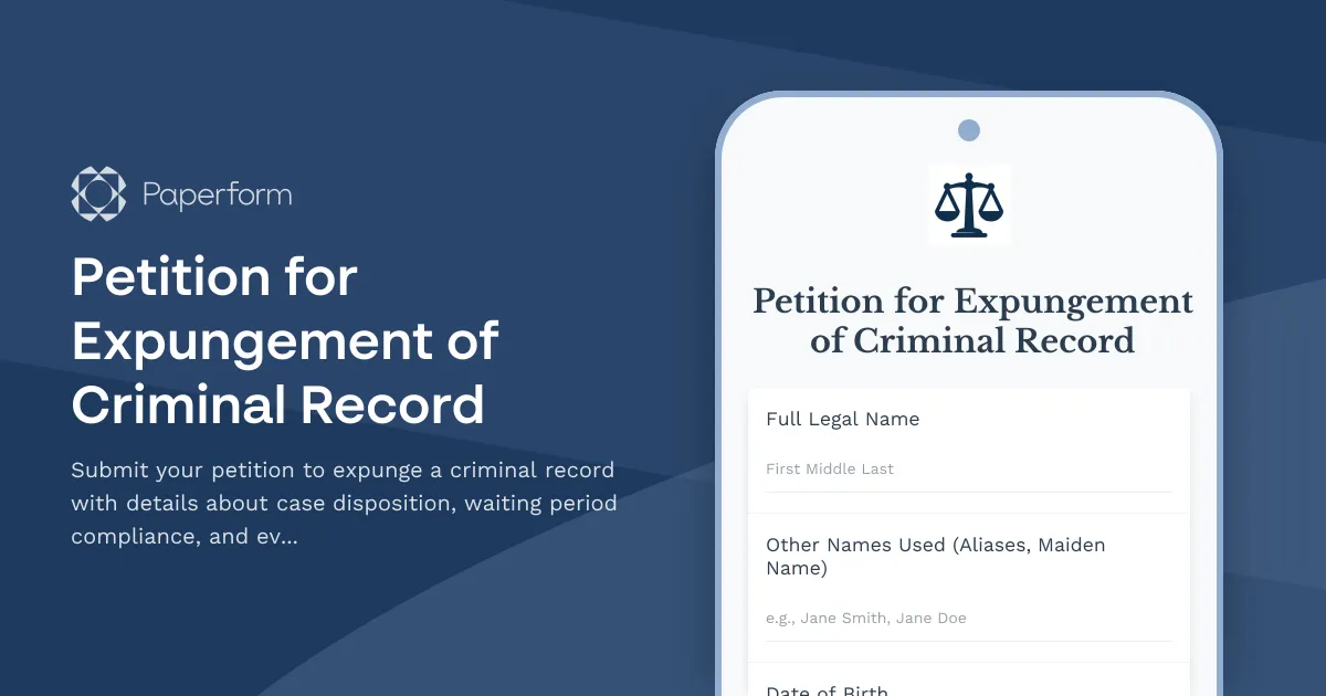 Petition for Expungement of Criminal Record
