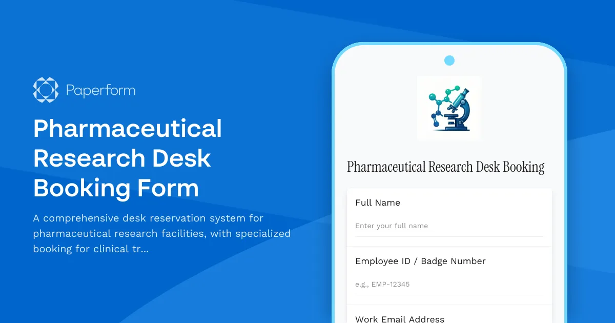 Pharmaceutical Research Desk Booking Form