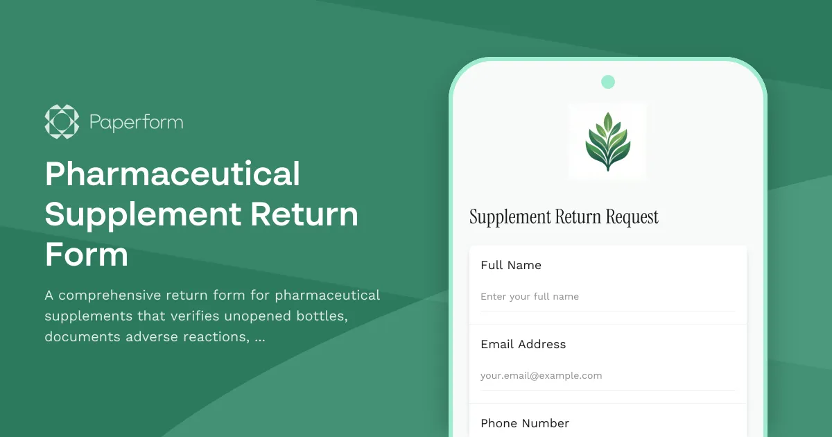 Pharmaceutical Supplement Return Form