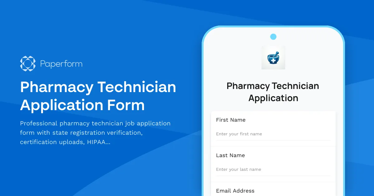 Pharmacy Technician Application Form