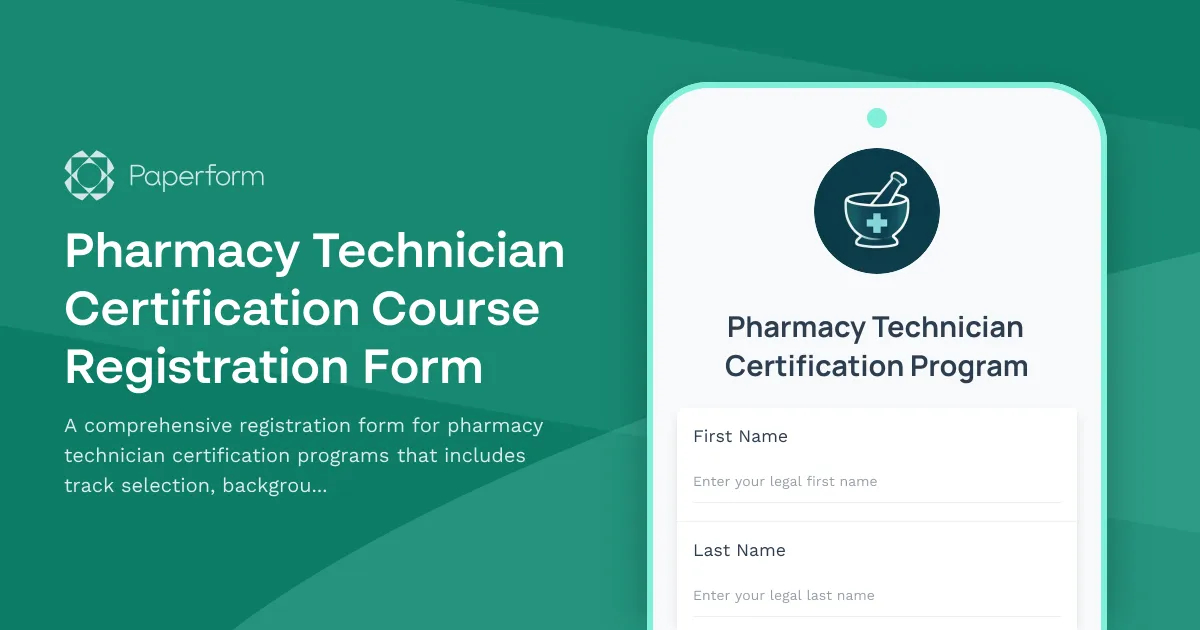 Pharmacy Technician Certification Course Registration Form