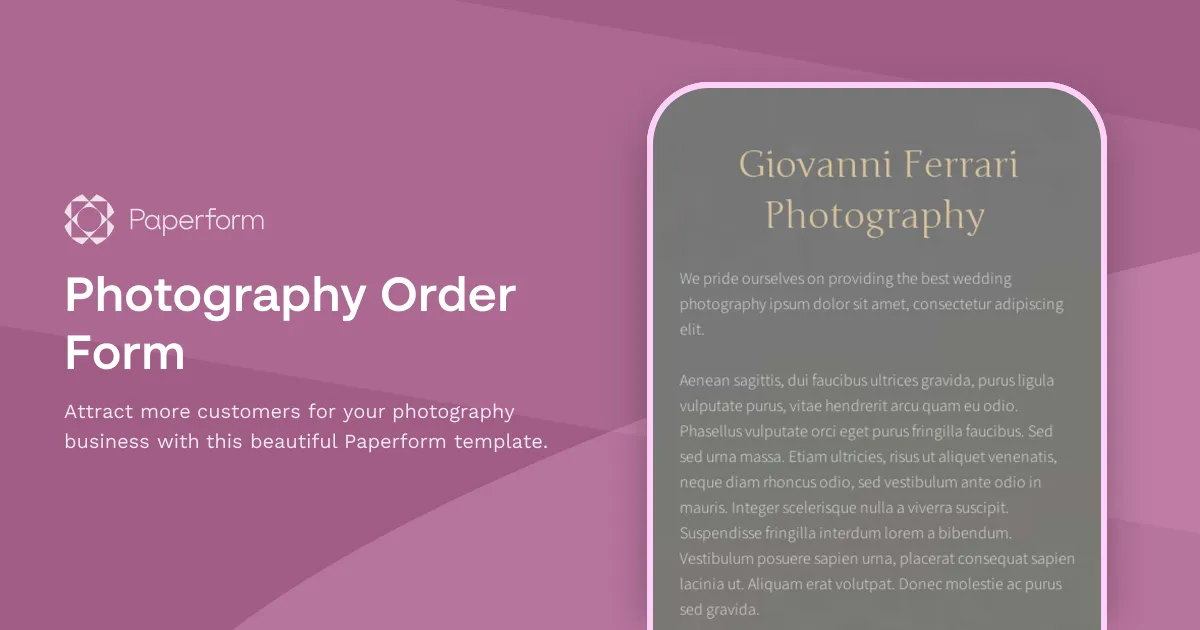 Photography Order Form