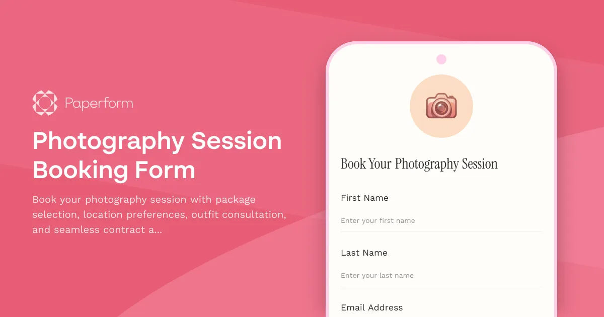 Photography Session Booking Form