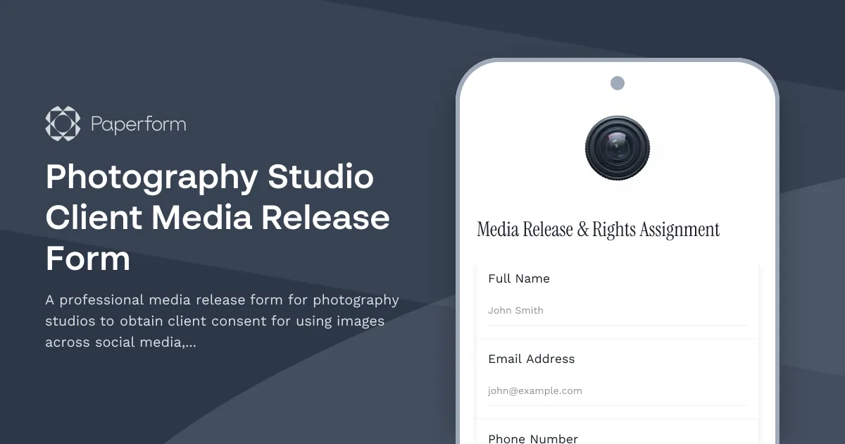Photography Studio Client Media Release Form