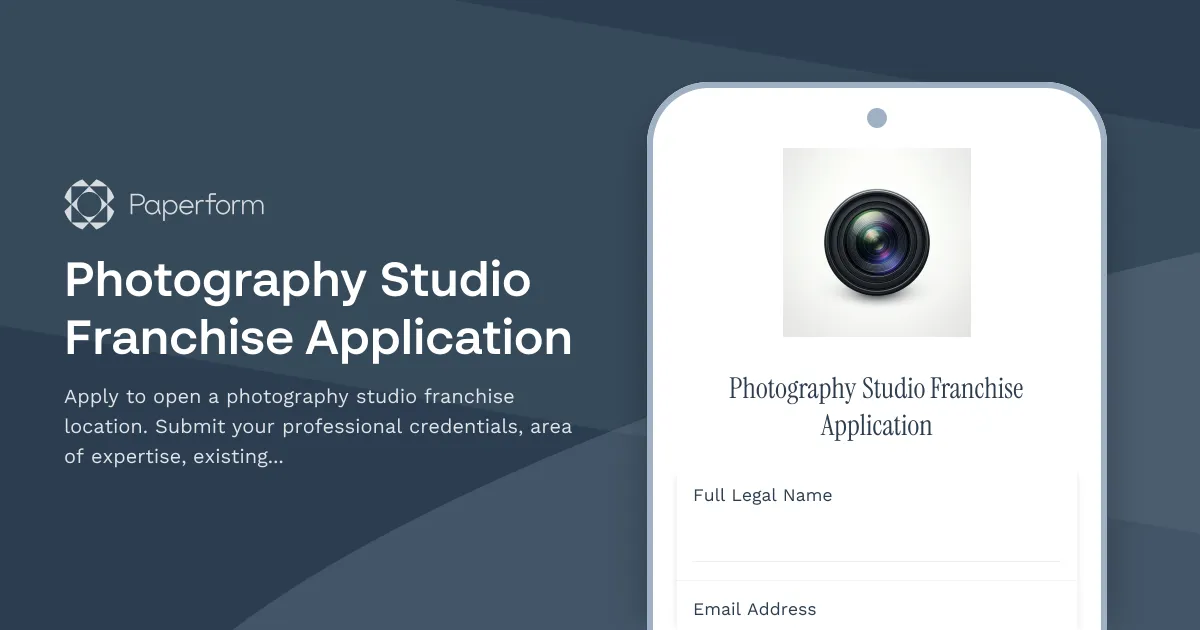 Photography Studio Franchise Application