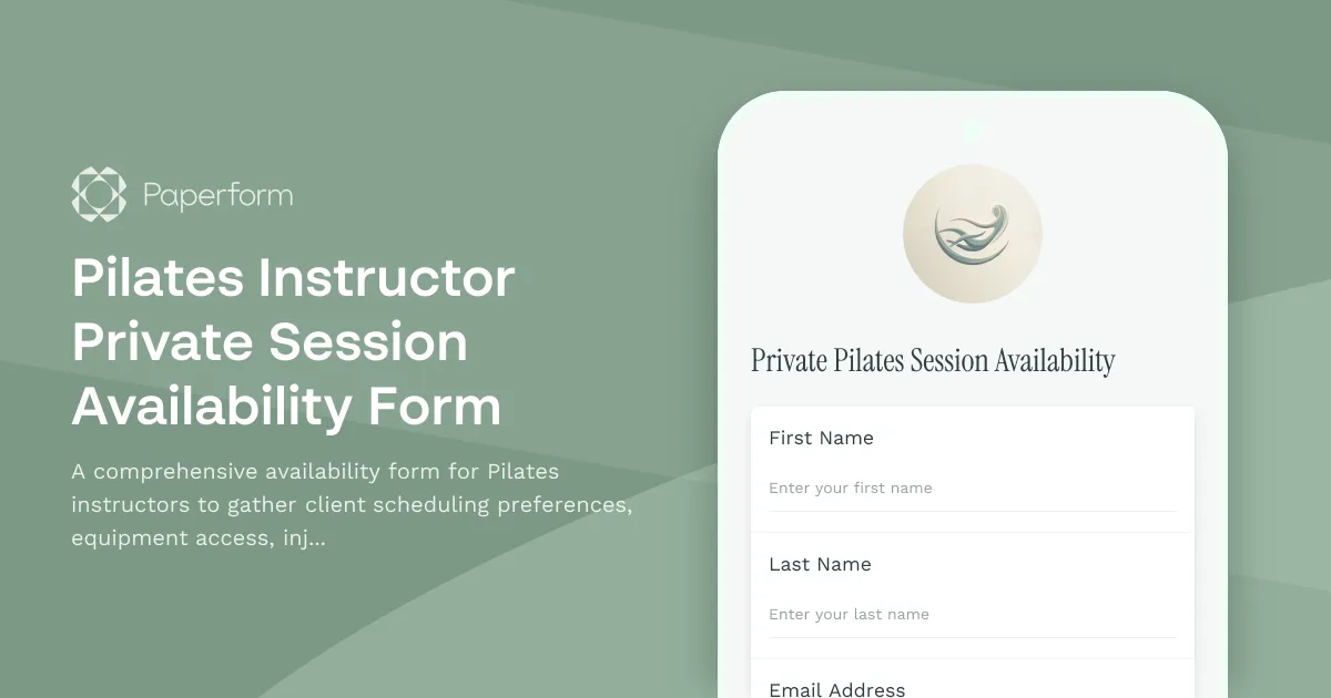Pilates Instructor Private Session Availability Form