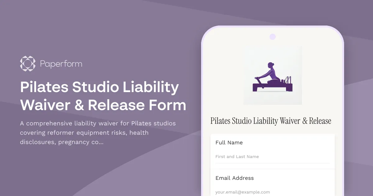 Pilates Studio Liability Waiver & Release Form