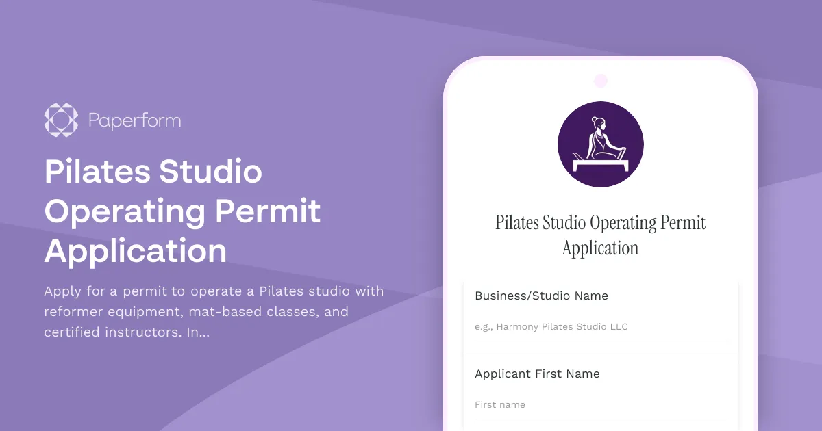 Pilates Studio Operating Permit Application