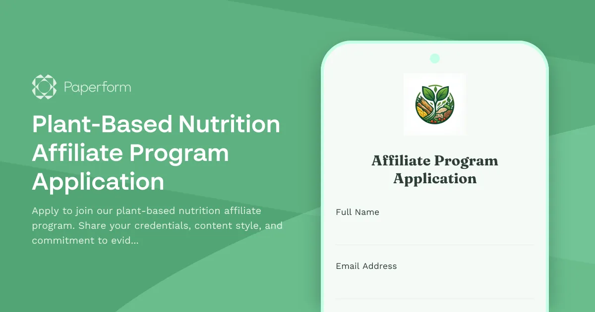 Plant-Based Nutrition Affiliate Program Application