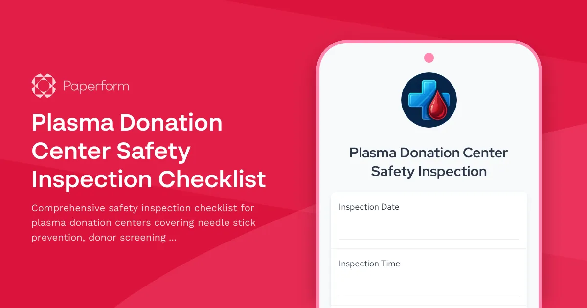 Plasma Donation Center Safety Inspection Checklist