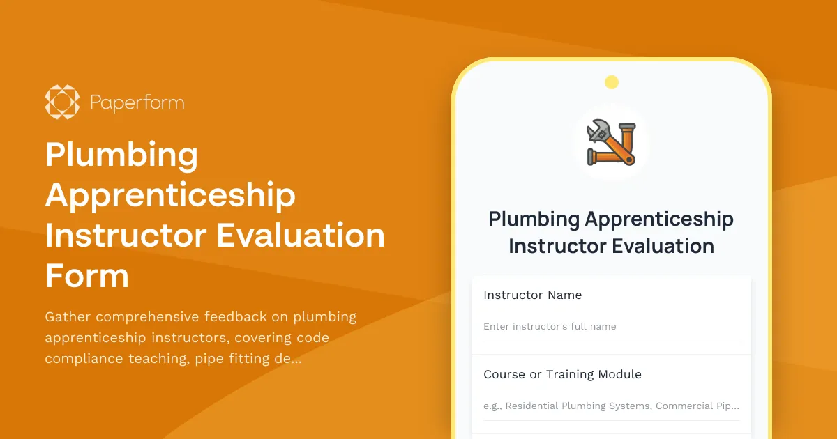 Plumbing Apprenticeship Instructor Evaluation Form