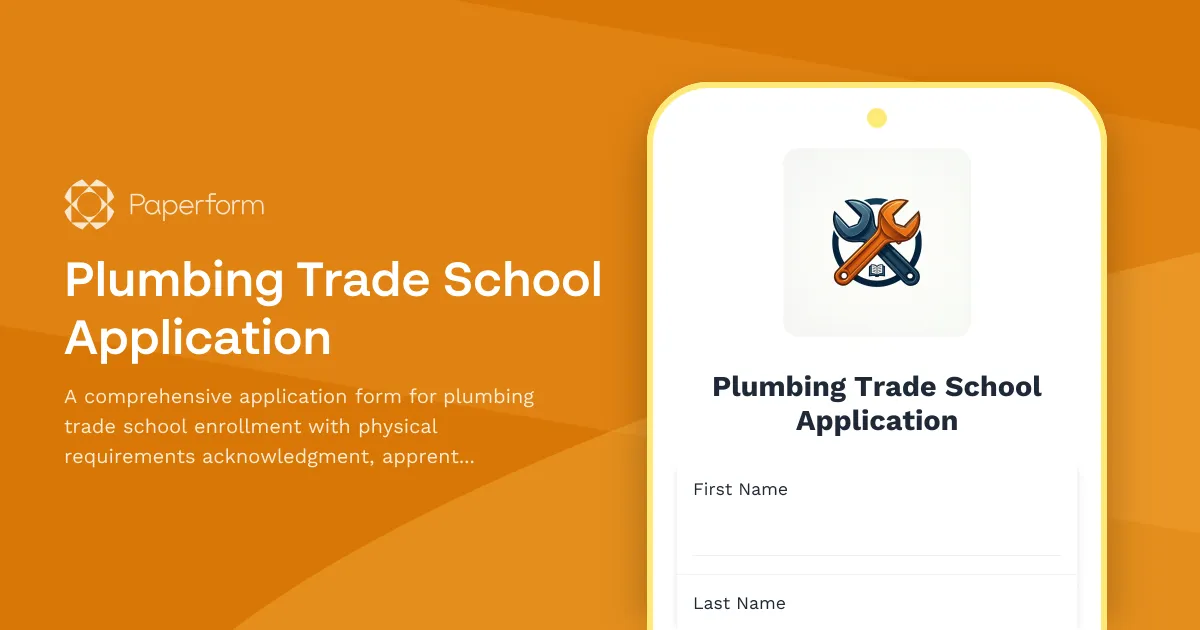Plumbing Trade School Application