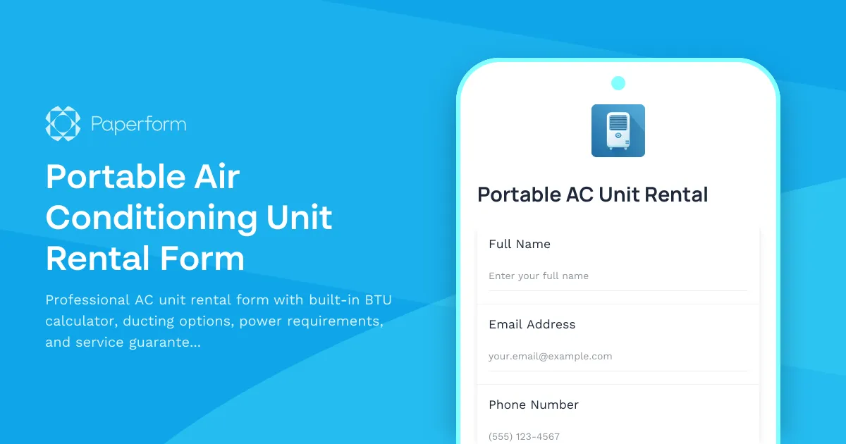 Portable Air Conditioning Unit Rental Form