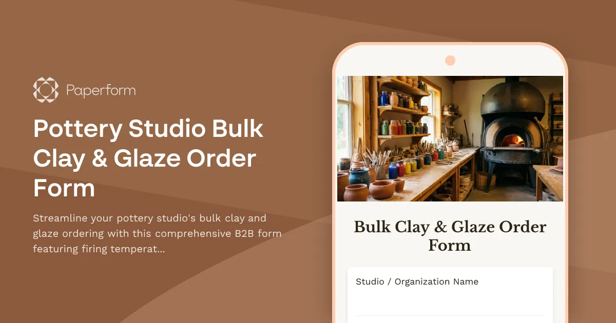 Pottery Studio Bulk Clay & Glaze Order Form