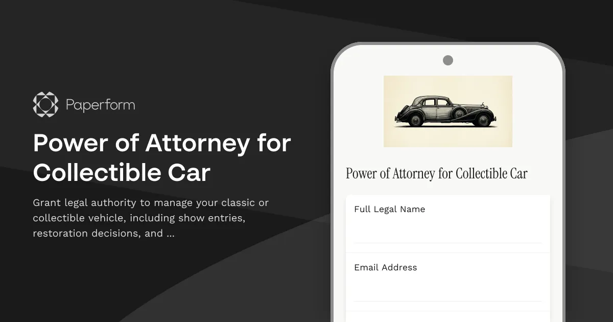Power of Attorney for Collectible Car