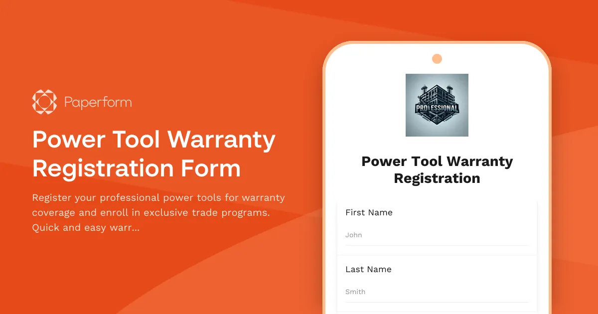 Power Tool Warranty Registration Form