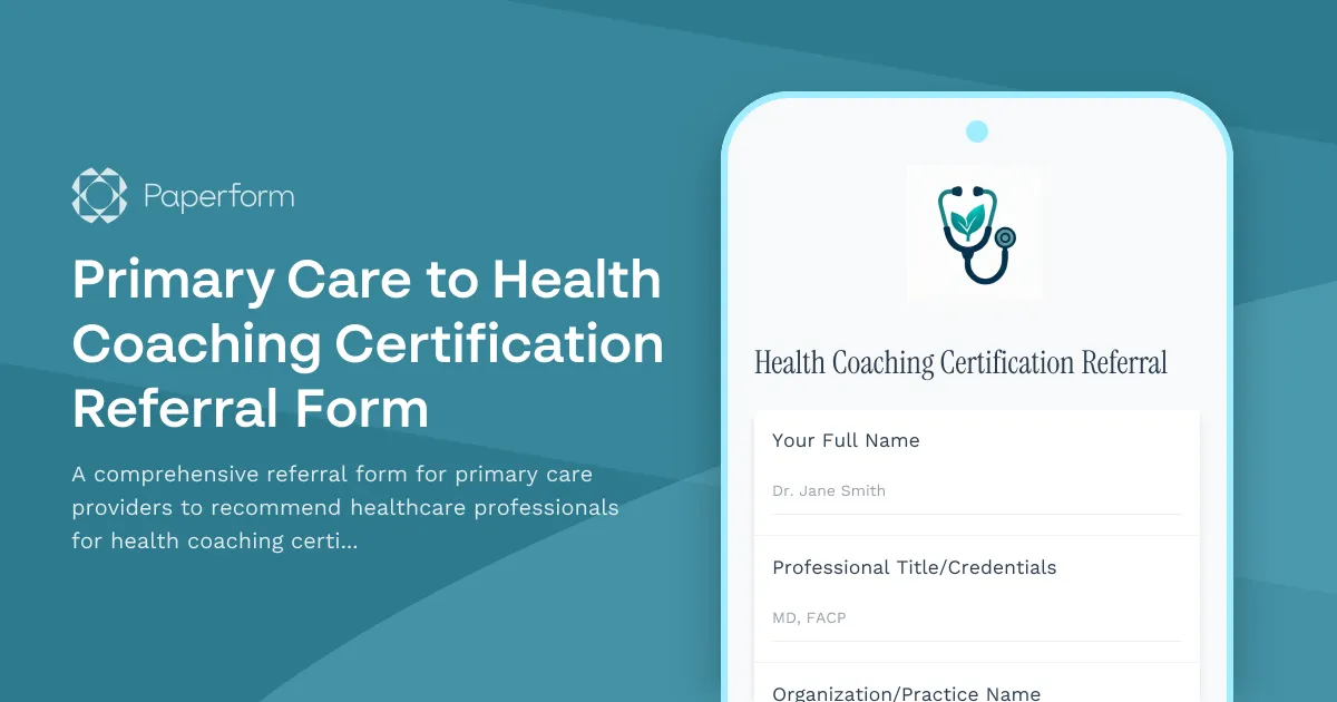 Primary Care to Health Coaching Certification Referral Form