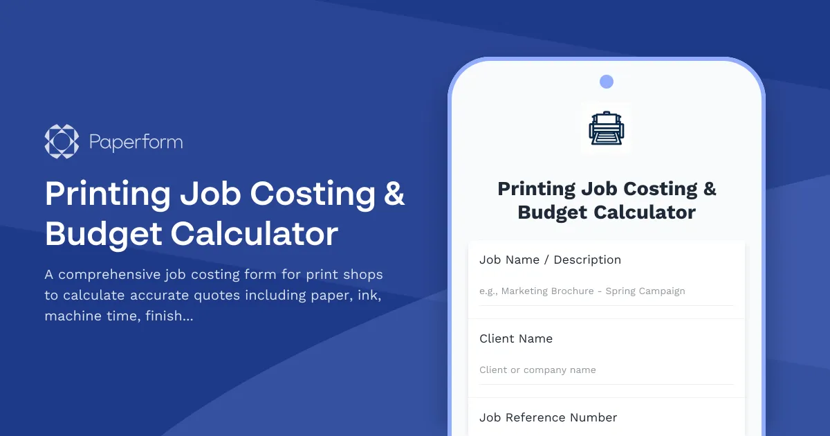 Printing Job Costing & Budget Calculator