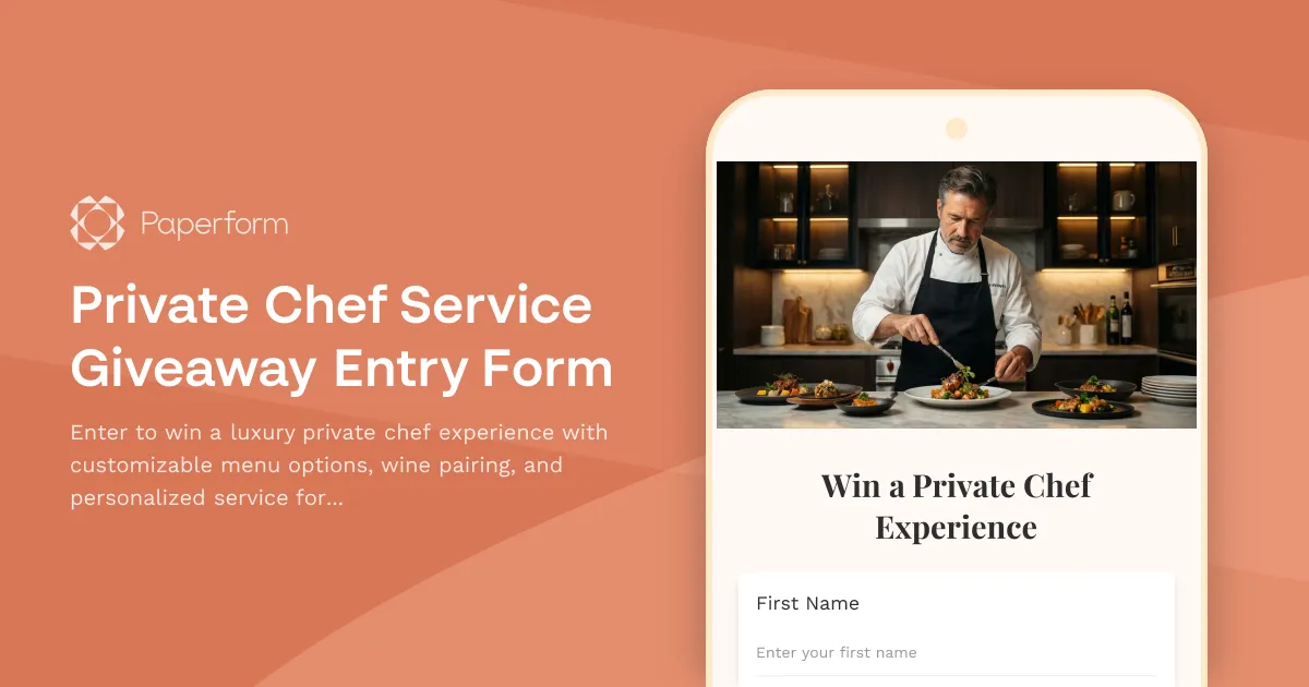Private Chef Service Giveaway Entry Form