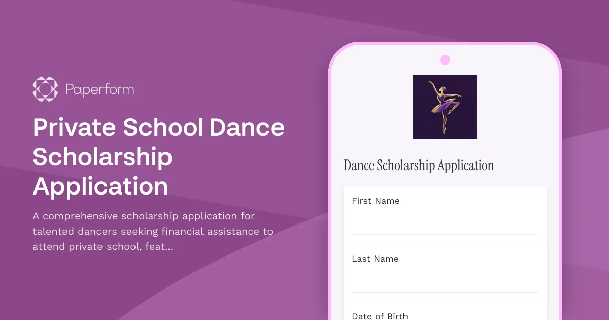 Private School Dance Scholarship Application