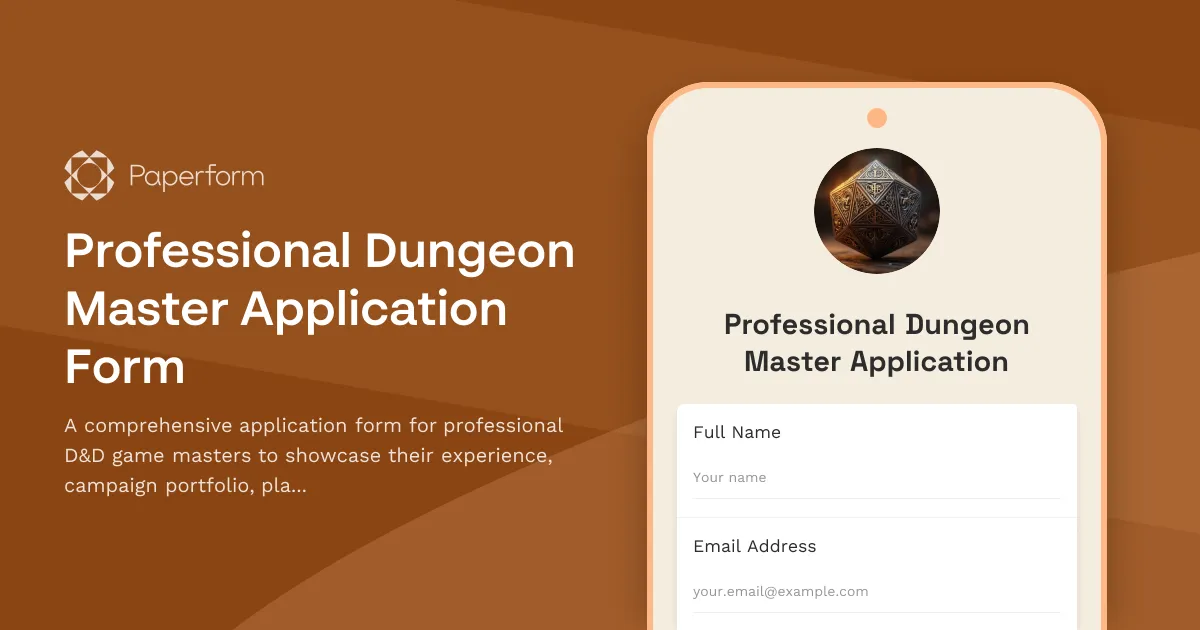 Professional Dungeon Master Application Form