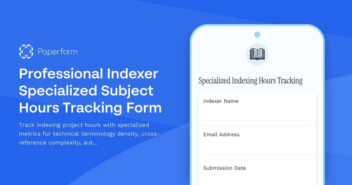 Professional Indexer Specialized Subject Hours Tracking Form