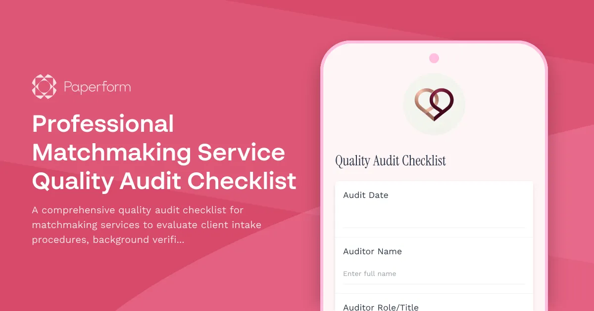 Professional Matchmaking Service Quality Audit Checklist