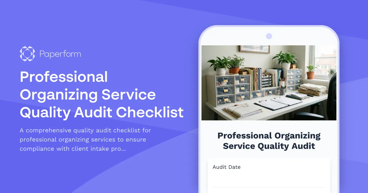 Professional Organizing Service Quality Audit Checklist