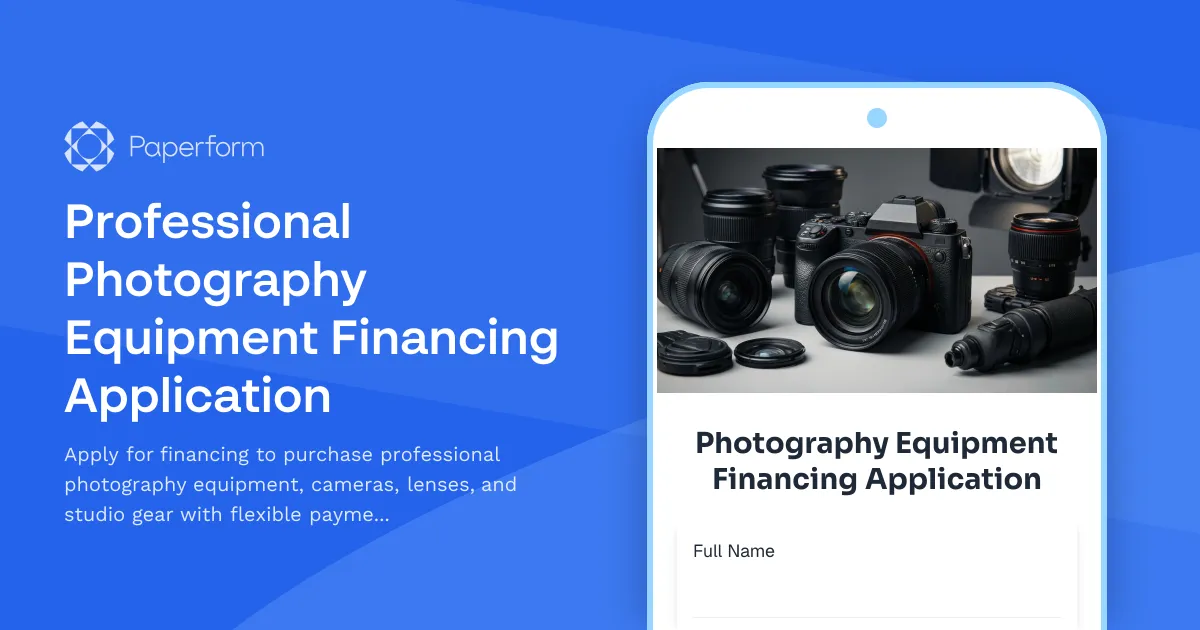Professional Photography Equipment Financing Application