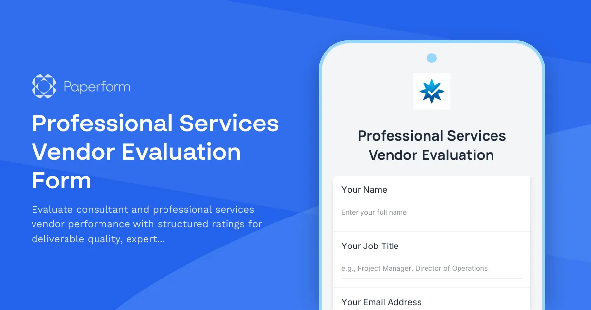 Professional Services Vendor Evaluation Form