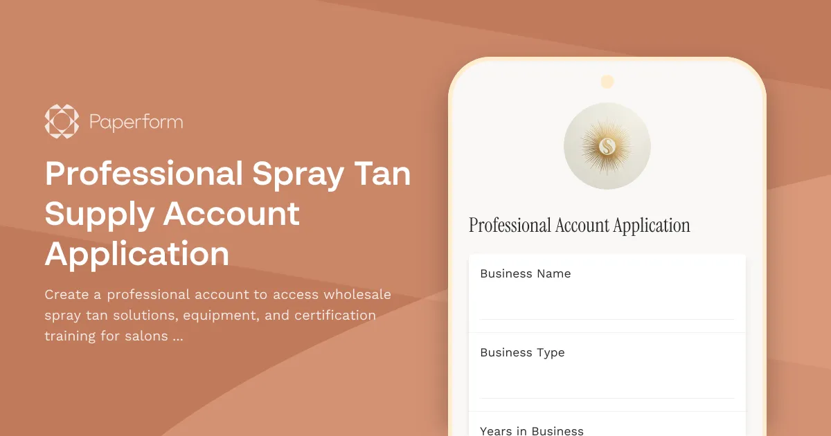 Professional Spray Tan Supply Account Application