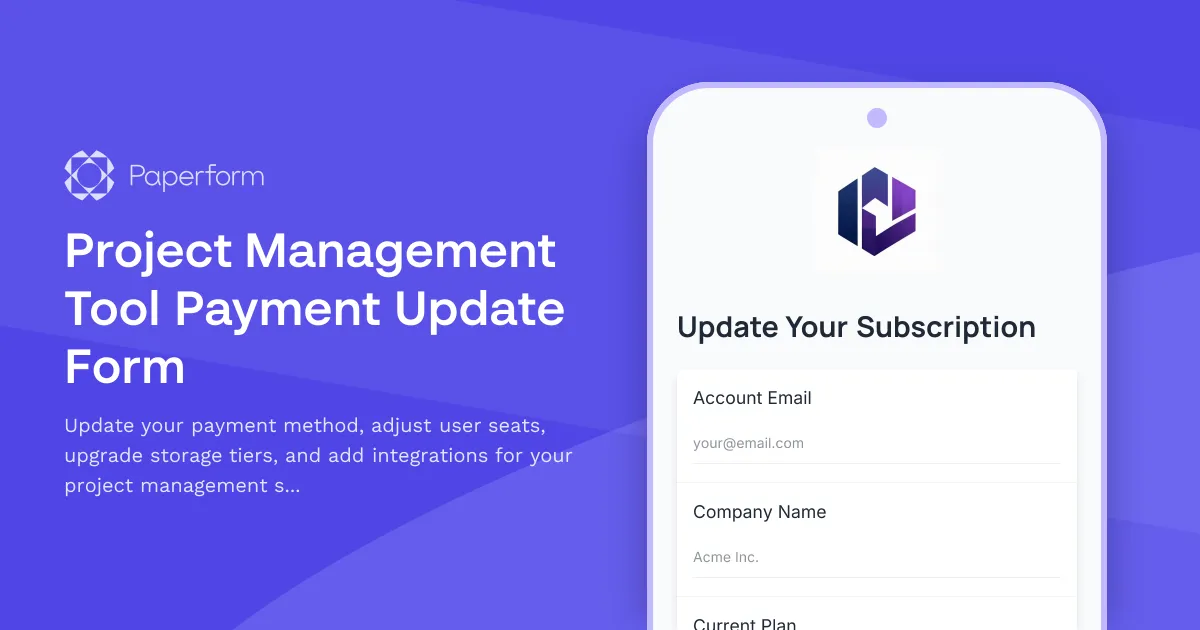 Project Management Tool Payment Update Form
