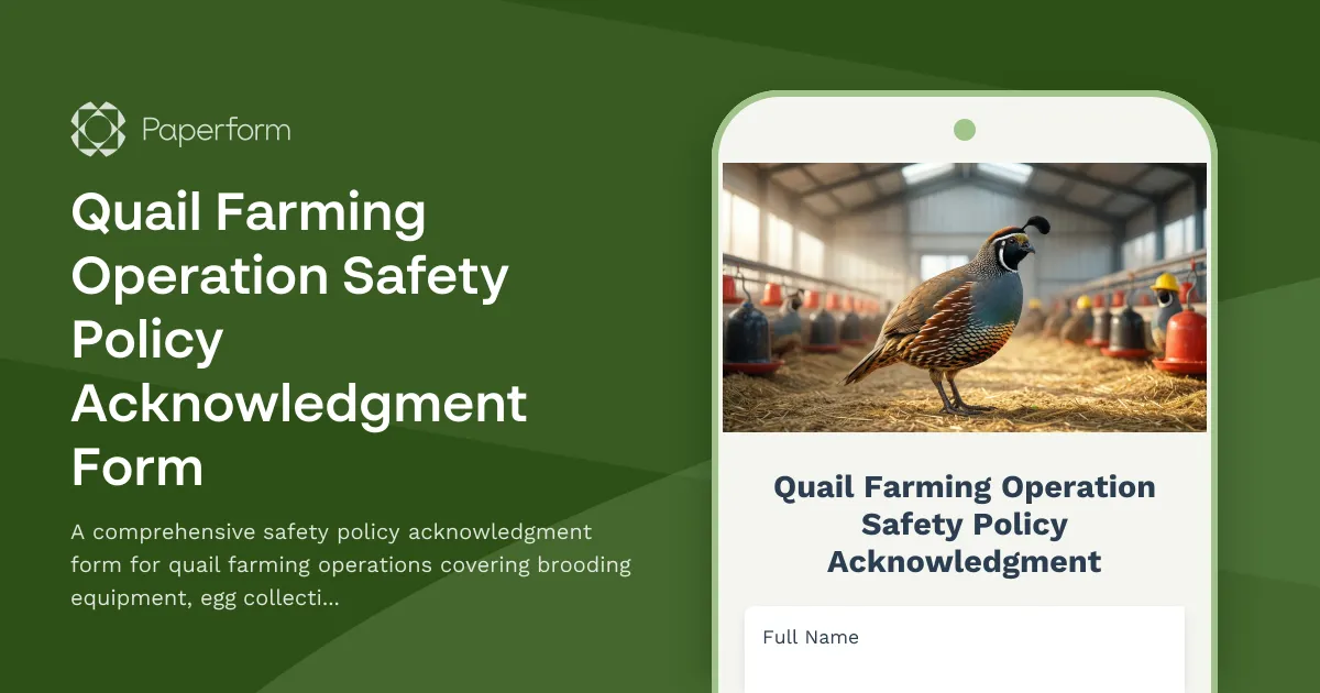 Quail Farming Operation Safety Policy Acknowledgment Form