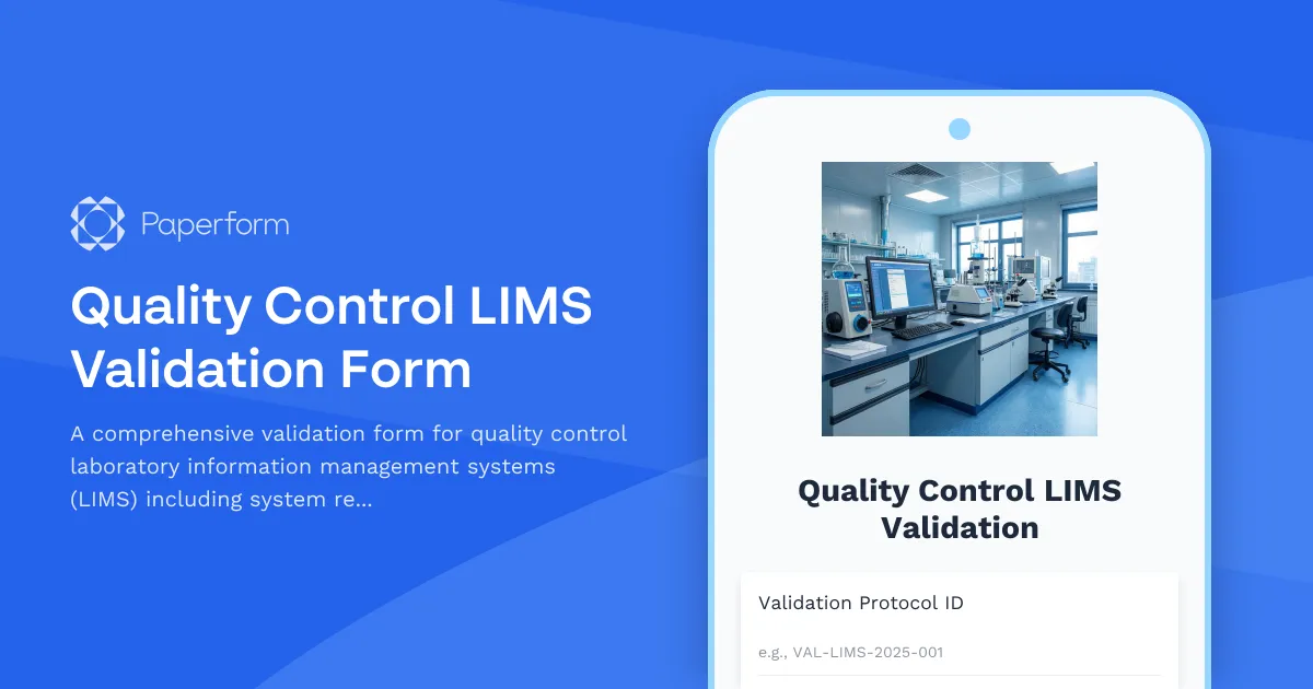 Quality Control LIMS Validation Form