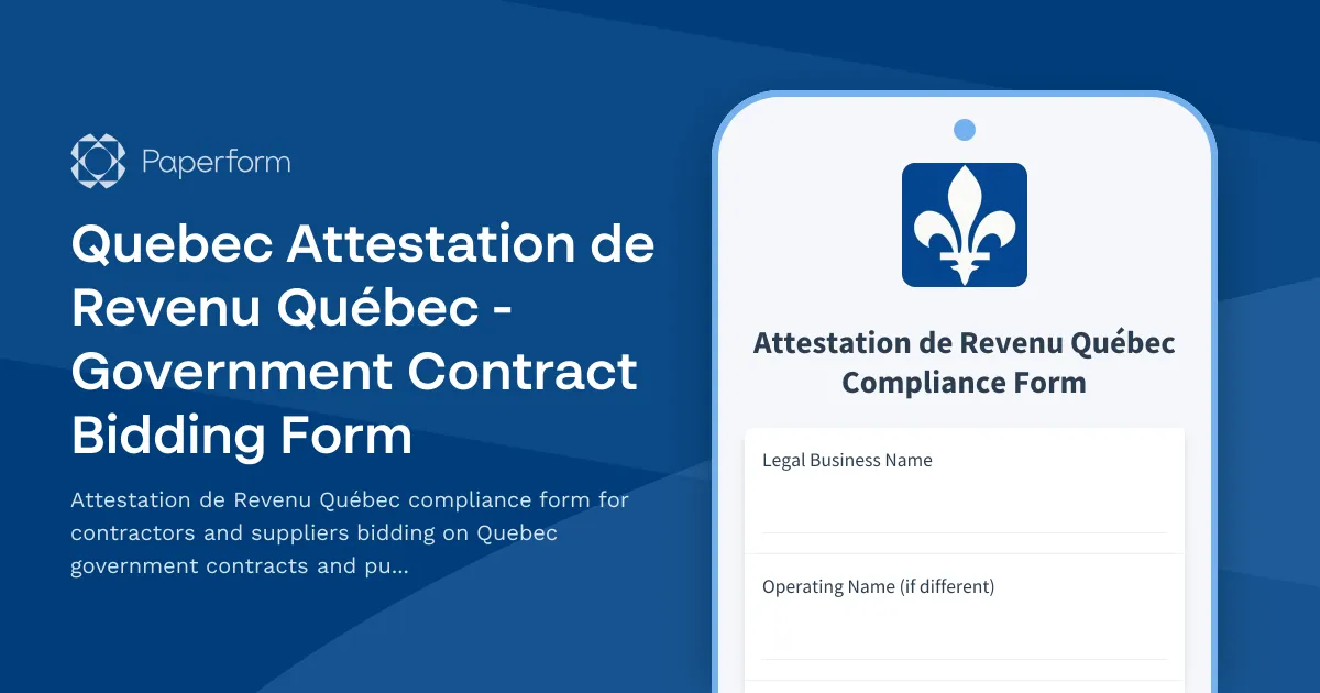 Quebec Attestation de Revenu Québec - Government Contract Bidding Form