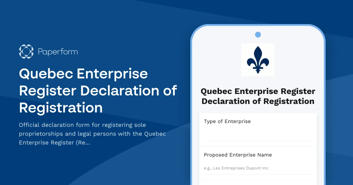 Quebec Enterprise Register Declaration of Registration