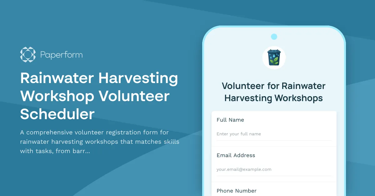 Rainwater Harvesting Workshop Volunteer Scheduler