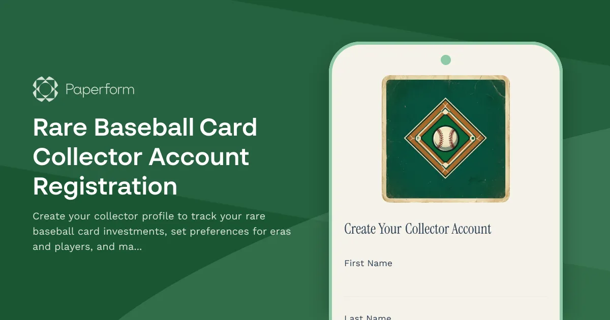 Rare Baseball Card Collector Account Registration