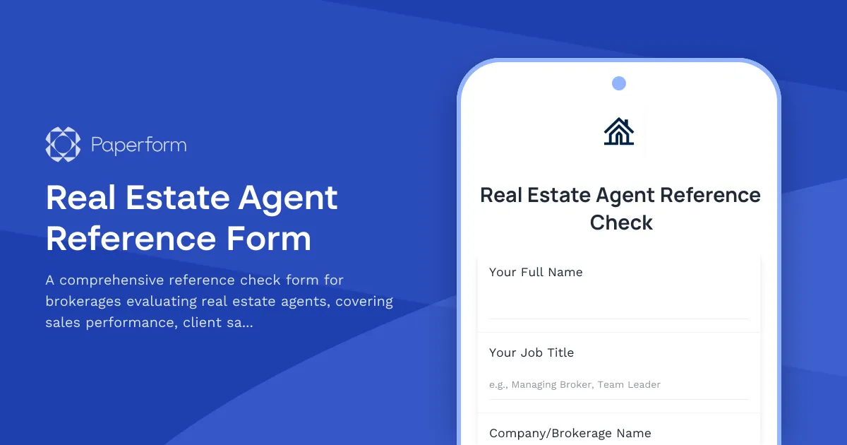 Real Estate Agent Reference Form