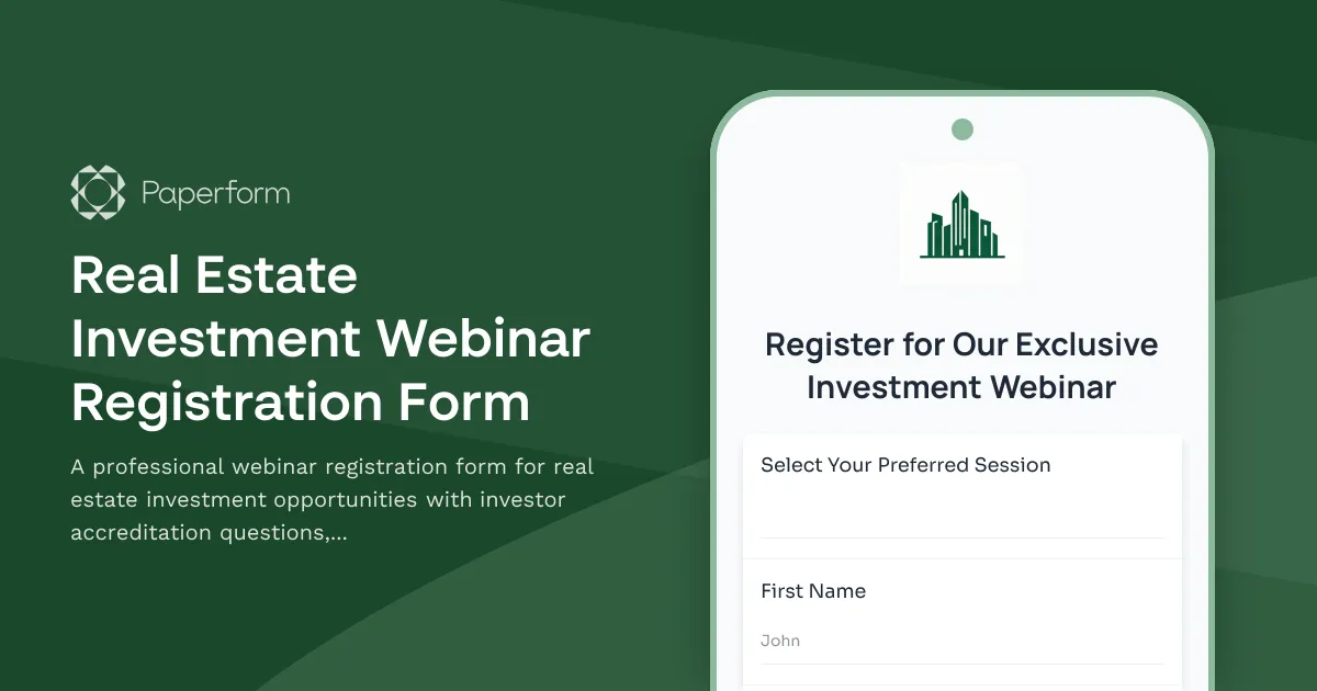 Real Estate Investment Webinar Registration Form