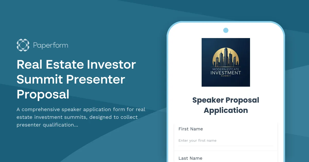 Real Estate Investor Summit Presenter Proposal