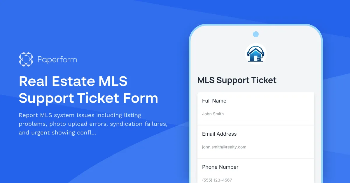 Real Estate MLS Support Ticket Form